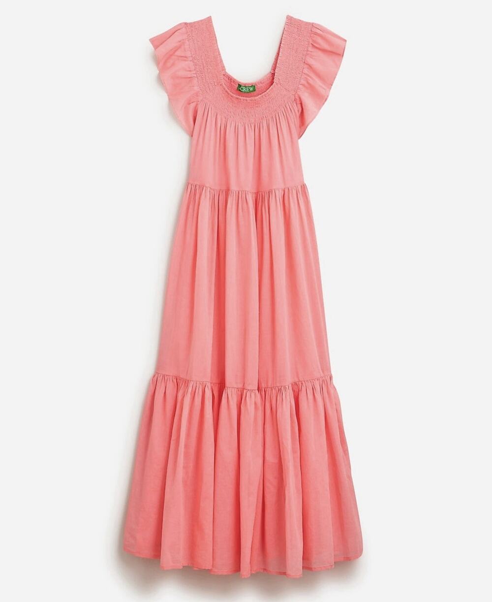 J. CREW Quintessential Pink Organic Cotton Sheer Lightweight Tiered Maxi Dress L